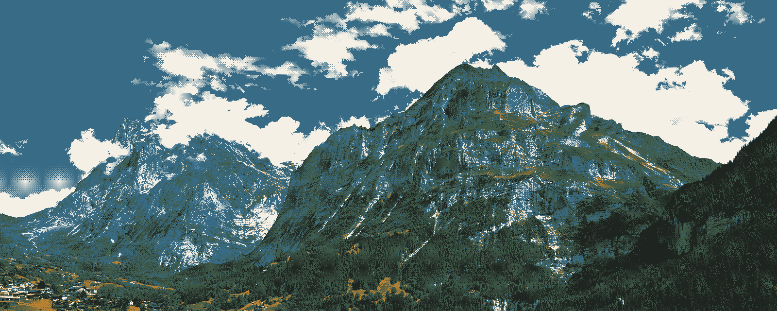 Dithered rendering of an alpine valley